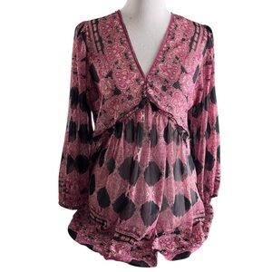 NWT Rose & Olive Pink and Black Ruffled Long Sleeve Blouse Size S